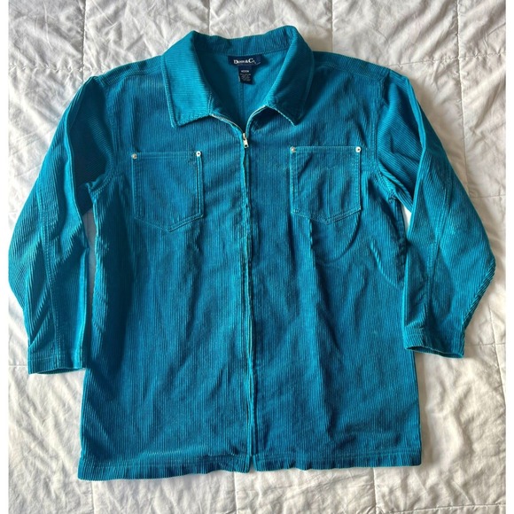 Denim&Co Jackets & Blazers - Denim & Co Teal Blue Corduroy Zip Up Jacket‎ Womens Medium Cotton LS Ribbed